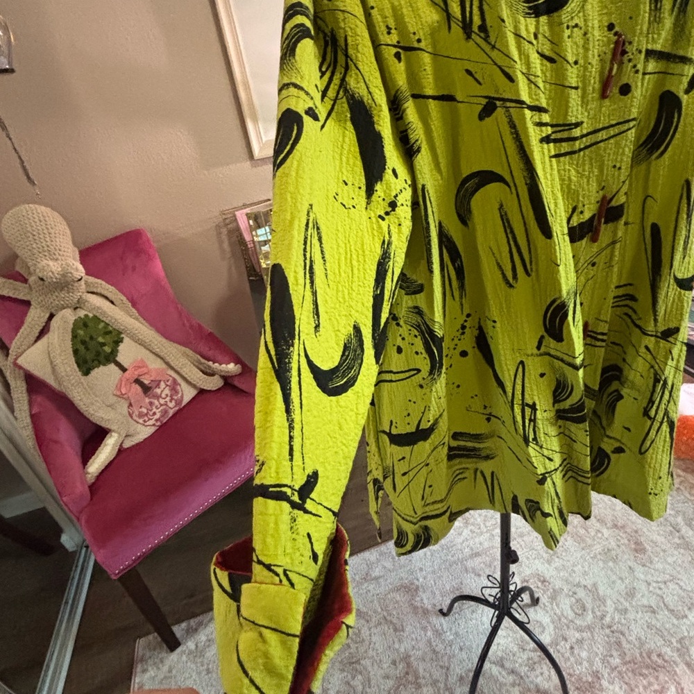 Y&S Women’s XL Lime Green Abstract Print shirt jacket - Picture 5 of 16